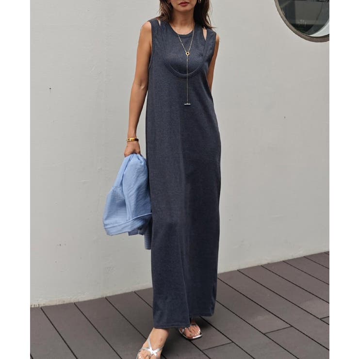 チャコール | レイヤードリブワンピースesutoreja ワンピース スタイルアップ | BUYSENSE