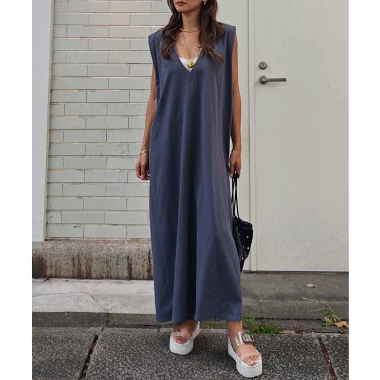 Vネックノースリーブワンピースesutoreja ワンピース スタイル