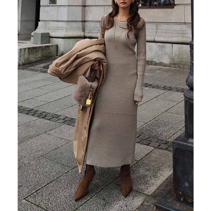 リブニットロングスリーブワンピースesutoreja ワンピース スタイルアップ | BUYSENSE | 詳細画像2 