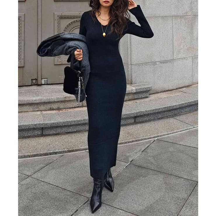 Vネックリブニットワンピースesutoreja ワンピース スタイルアップ | BUYSENSE | 詳細画像2 