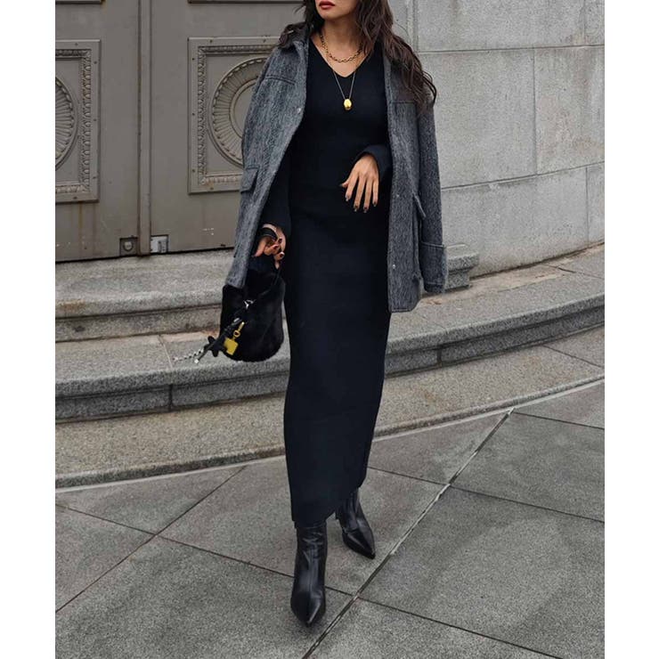 Vネックリブニットワンピースesutoreja ワンピース スタイルアップ | BUYSENSE | 詳細画像4 