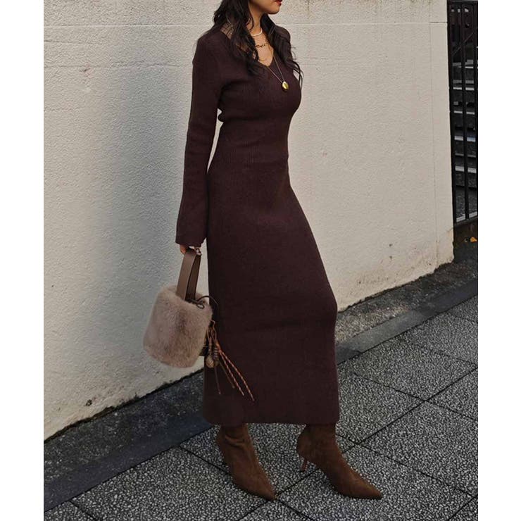 Vネックリブニットワンピースesutoreja ワンピース スタイルアップ | BUYSENSE | 詳細画像6 