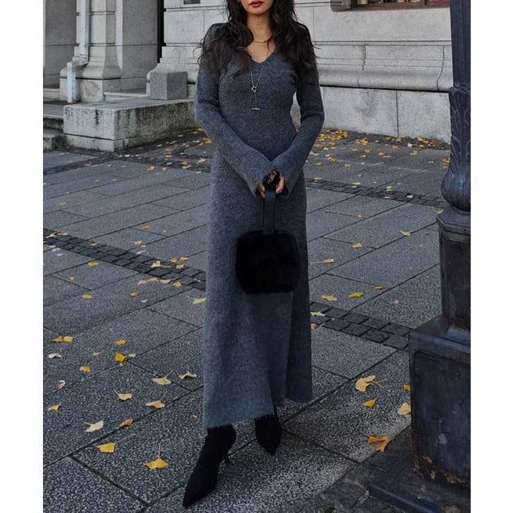 Vネックフレアニットワンピースesutoreja ワンピース スタイルアップ | BUYSENSE | 詳細画像2 