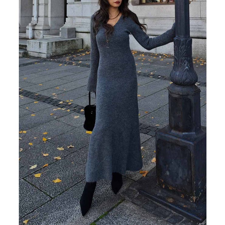 Vネックフレアニットワンピースesutoreja ワンピース スタイルアップ | BUYSENSE | 詳細画像3 