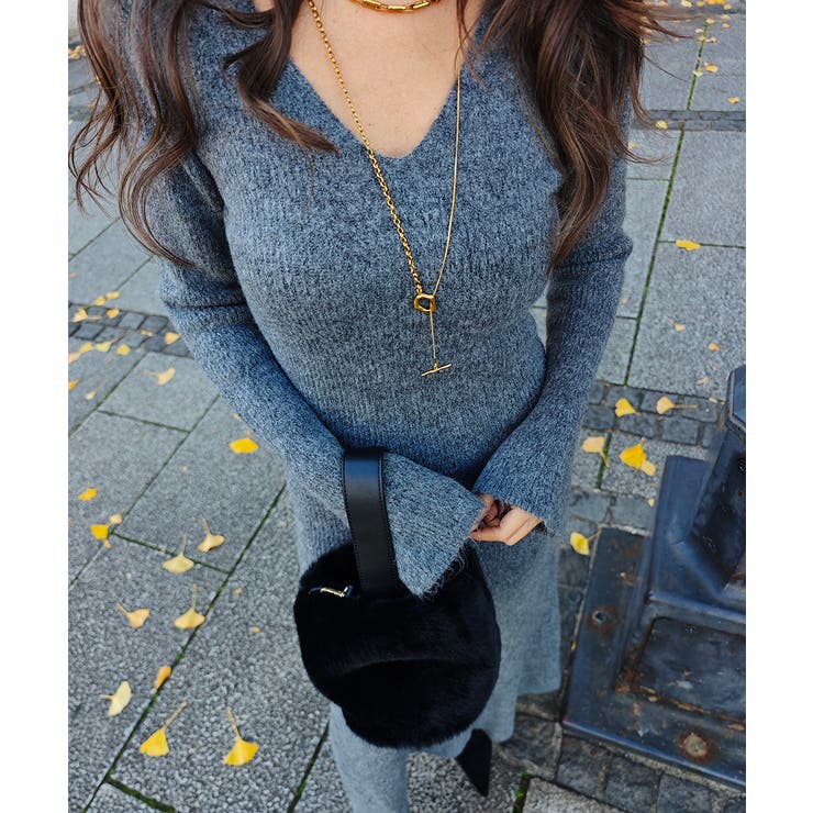 Vネックフレアニットワンピースesutoreja ワンピース スタイルアップ | BUYSENSE | 詳細画像4 