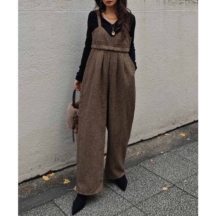 ブラウン | ２wayツイードビスチェオールインワンesutoreja ワンピース スタイルア… | BUYSENSE