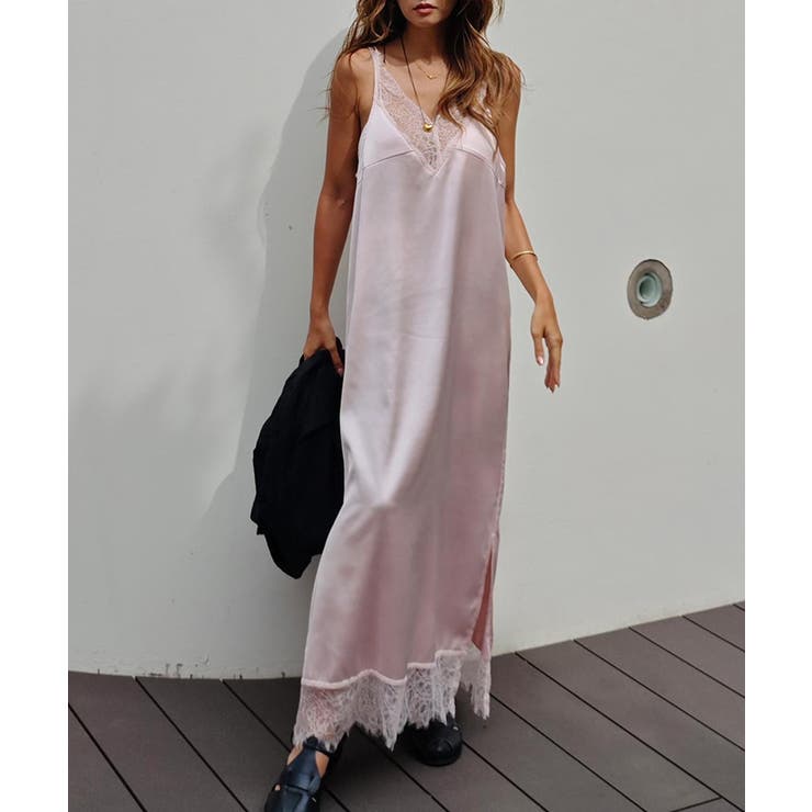 ピンク | サテンレースキャミドレスesutoreja ワンピース スタイルアップ | BUYSENSE