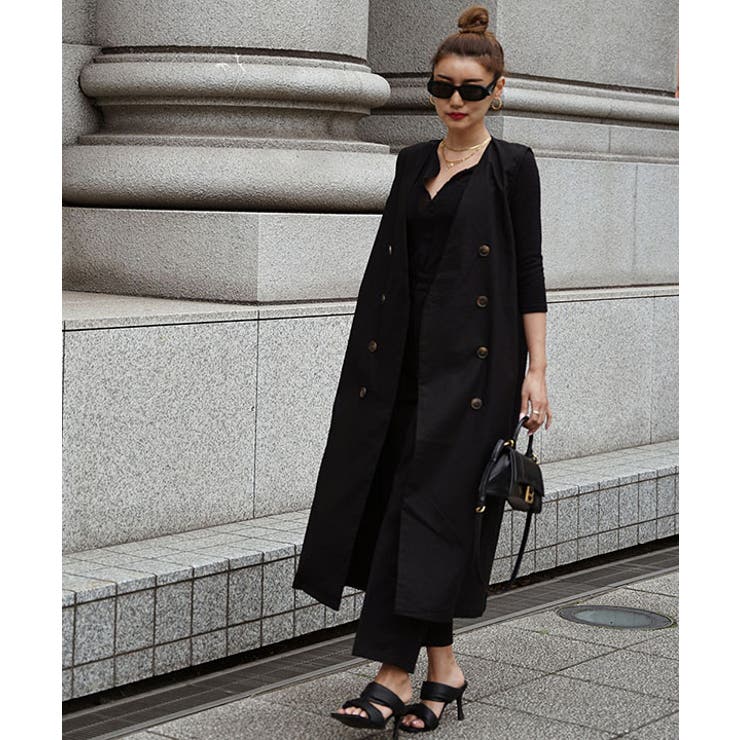 ブラック | ノースリーブロングジャケット esutoreja アウター | BUYSENSE
