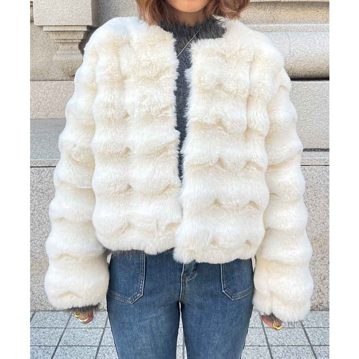 esutoreja Design short fur jacket ホワイト-