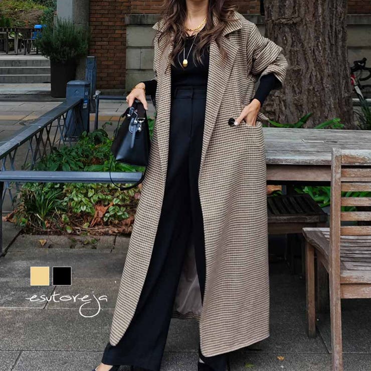 ガンクラブチェックロングコートesutoreja アウター スタイルアップ | BUYSENSE | 詳細画像1 