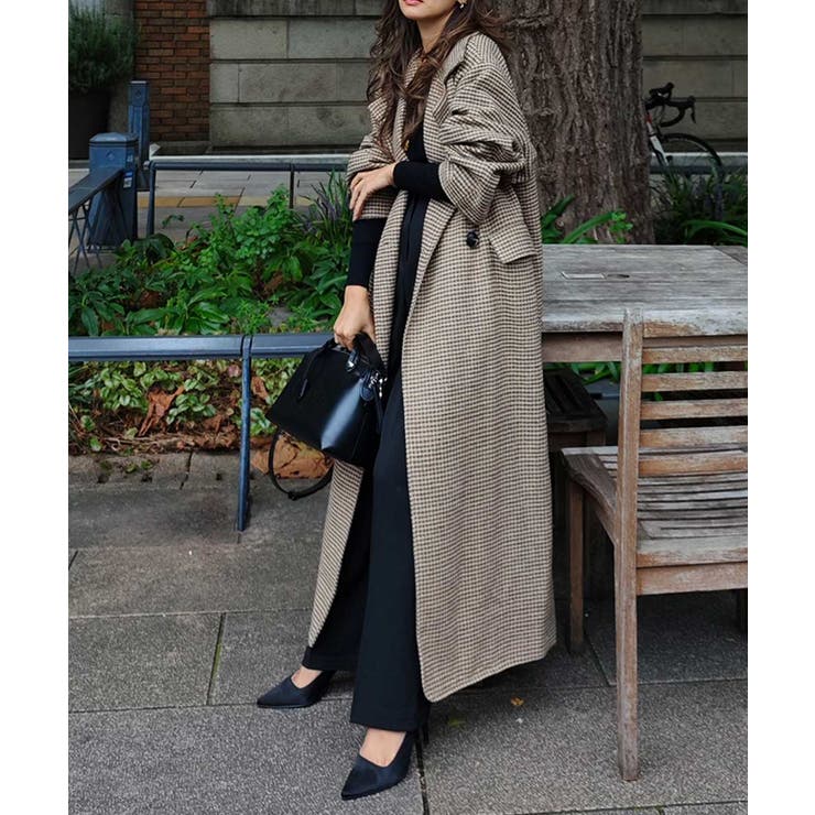 ガンクラブチェックロングコートesutoreja アウター スタイルアップ | BUYSENSE | 詳細画像3 