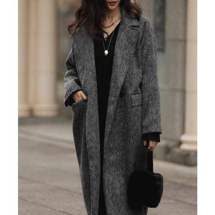 チャコール | シャギーロングコートesutoreja アウター スタイルアップ | BUYSENSE