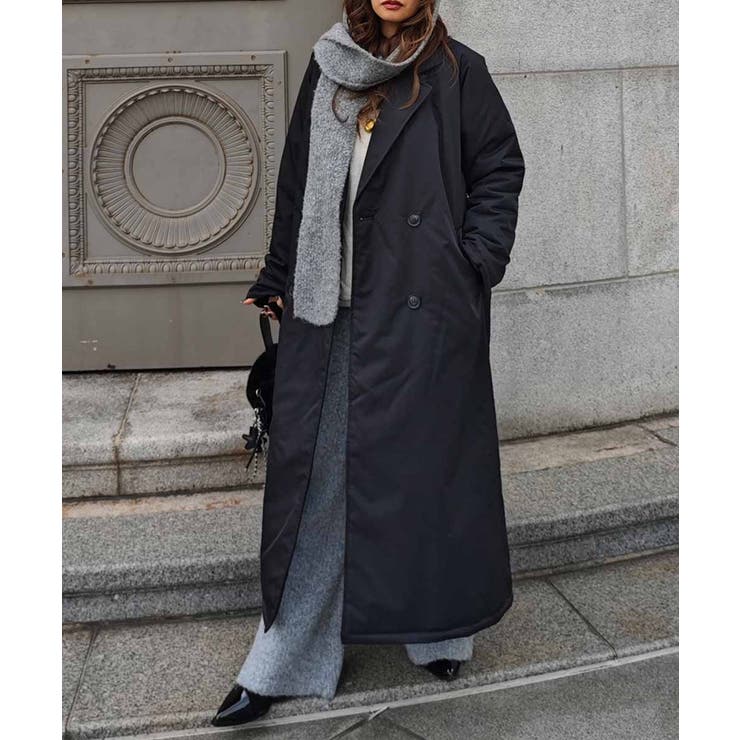 ブラック | パデッドロングコートesutoreja アウター スタイルアップ | BUYSENSE