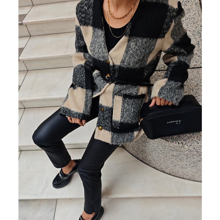 ブロックチェックミドルコートesutoreja アウター スタイルアップ | BUYSENSE | 詳細画像10 