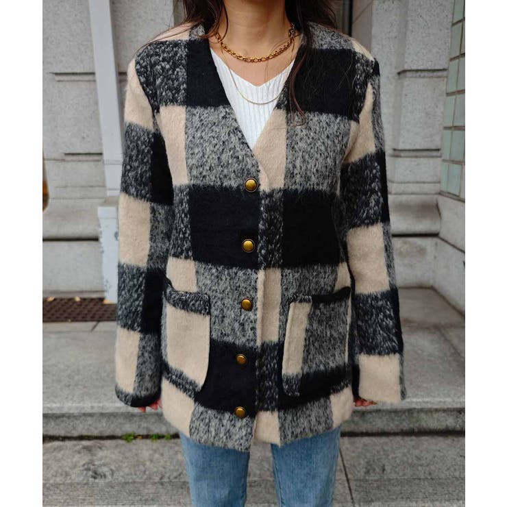 ブロックチェックミドルコートesutoreja アウター スタイルアップ | BUYSENSE | 詳細画像11 