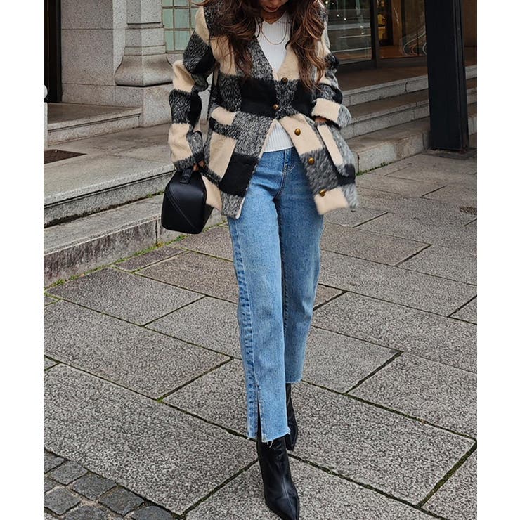 ブロックチェックミドルコートesutoreja アウター スタイルアップ | BUYSENSE | 詳細画像3 