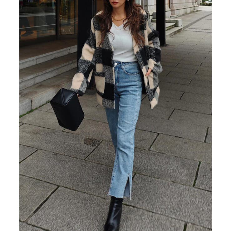 ブロックチェックミドルコートesutoreja アウター スタイルアップ | BUYSENSE | 詳細画像4 