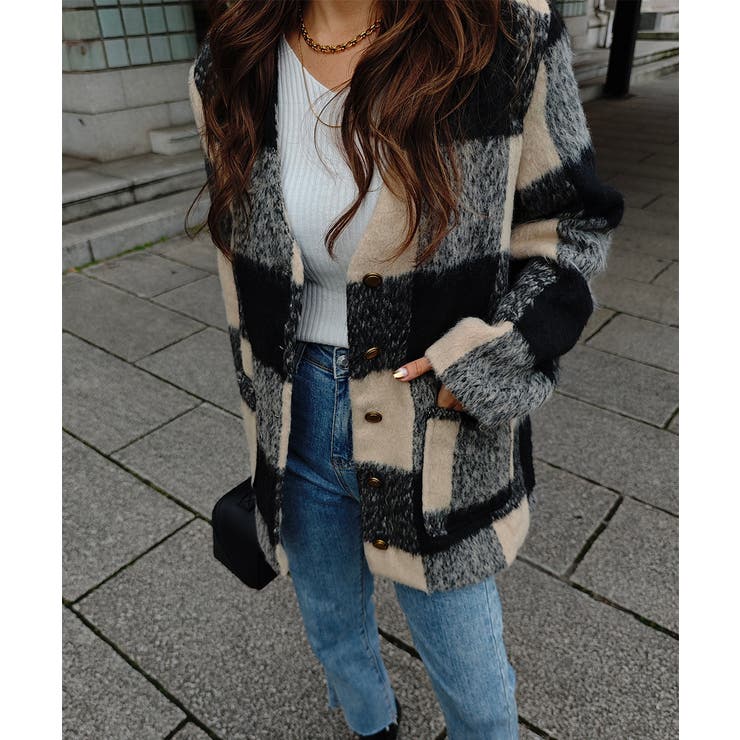 ブロックチェックミドルコートesutoreja アウター スタイルアップ | BUYSENSE | 詳細画像5 