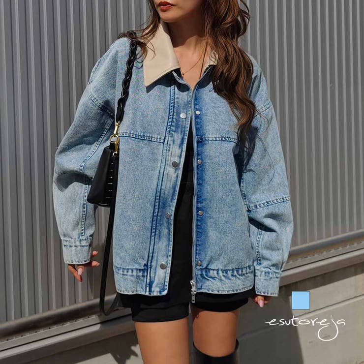 レザーカラーデニムブルゾンesutoreja アウター スタイルアップ | BUYSENSE | 詳細画像1 
