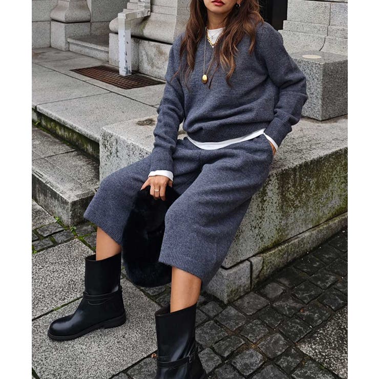 チャコール | ニットハーフパンツセットアップesutoreja セットアップ スタイルアップ | BUYSENSE