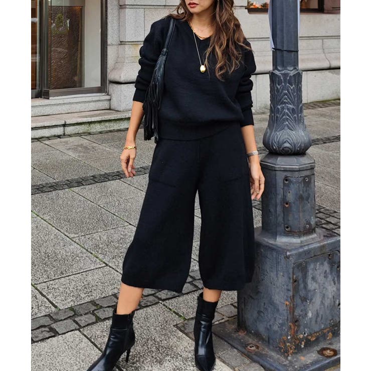 ブラック | ニットハーフパンツセットアップesutoreja セットアップ スタイルアップ | BUYSENSE