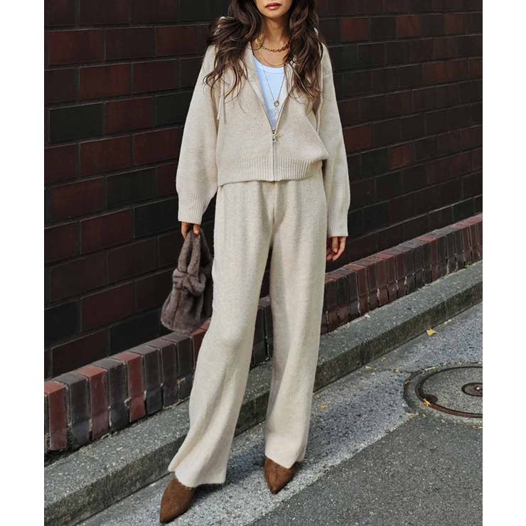 ベージュ | ニットジップアップフーディセットアップesutoreja セットアップ スタイル… | BUYSENSE