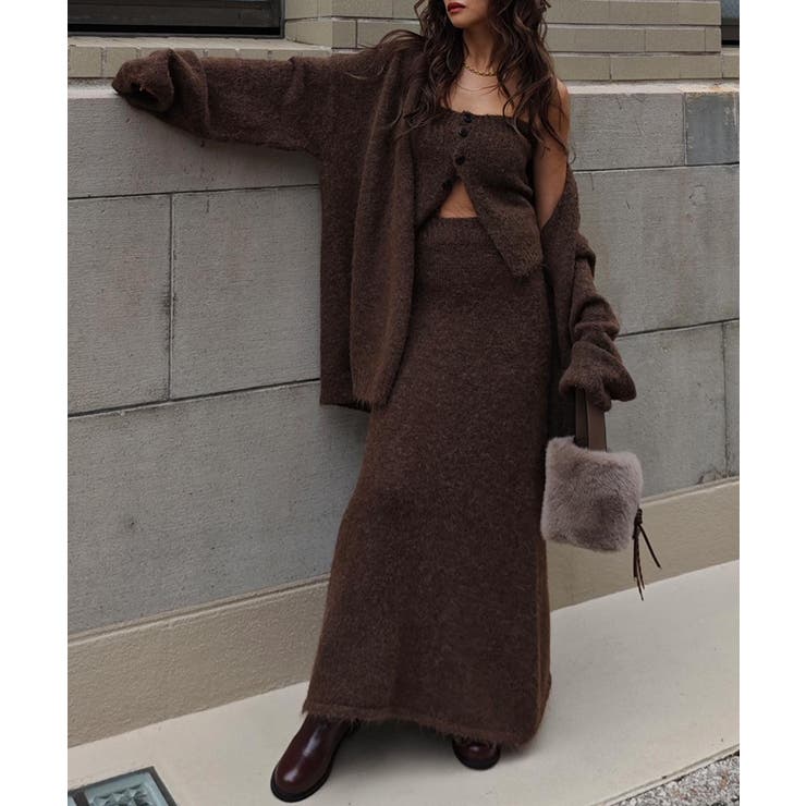 ブラウン | ニットカーディガン3ピースセットesutoreja セットアップ スタイルアップ | BUYSENSE