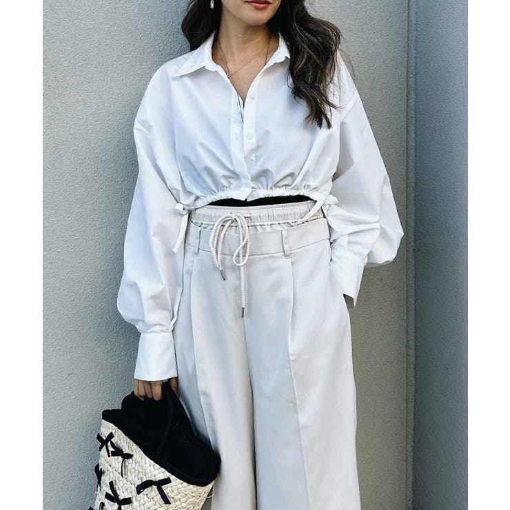 ホワイト | ショートリボンシャツ esutoreja シャツ レディース トレンド | BUYSENSE