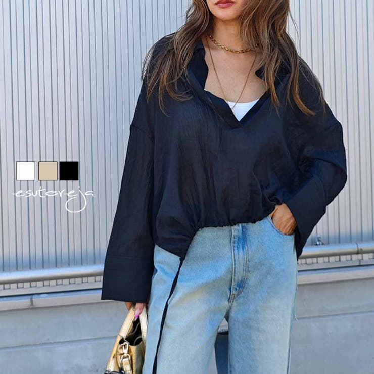 スキッパーシフォンシャツesutoreja シャツ スタイルアップ[品番