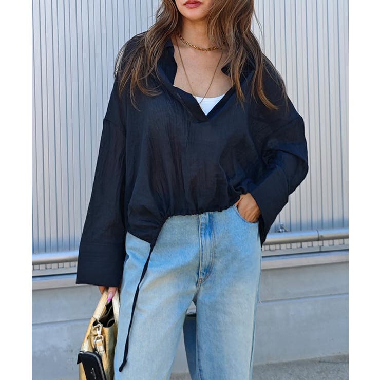 ブラック | スキッパーシフォンシャツesutoreja シャツ スタイルアップ | BUYSENSE