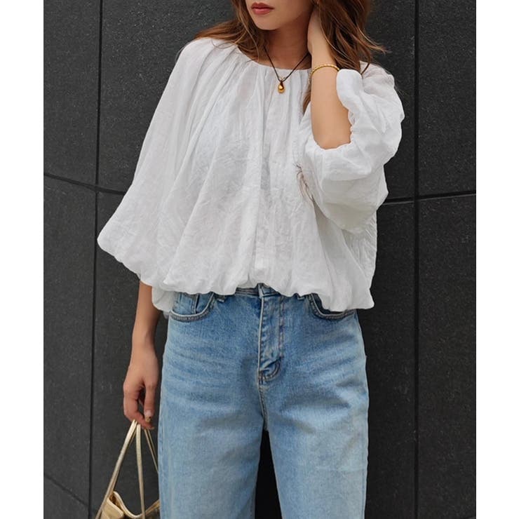 ホワイト | 2wayシフォンパフスリーブトップスesutoreja シャツ アウター | BUYSENSE