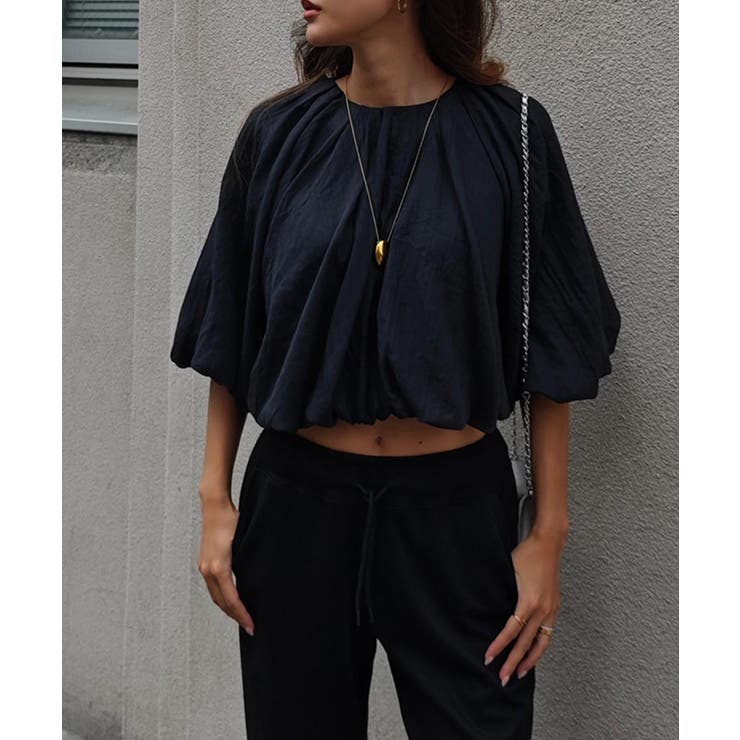 ブラック | 2wayシフォンパフスリーブトップスesutoreja シャツ アウター | BUYSENSE