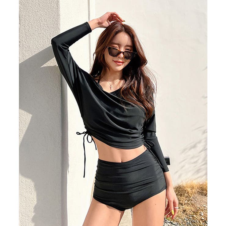 ブラック | サイドリボンラッシュガードビキニ LAVIA デザインビキニ | BUYSENSE