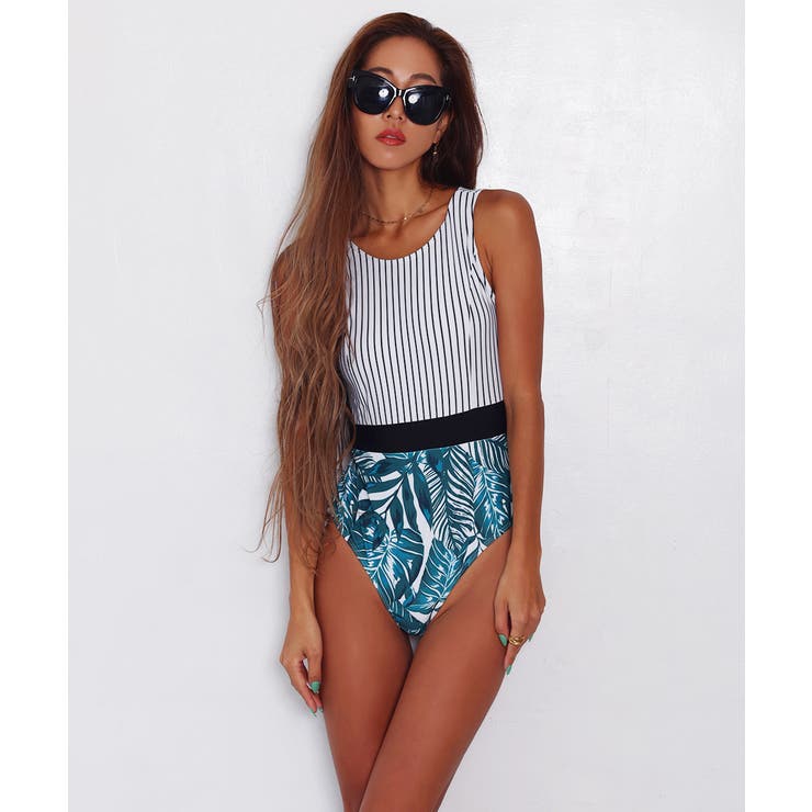 グリーン | ワンピース水着 バックオープンボタニカルOP LAVIA | BUYSENSE