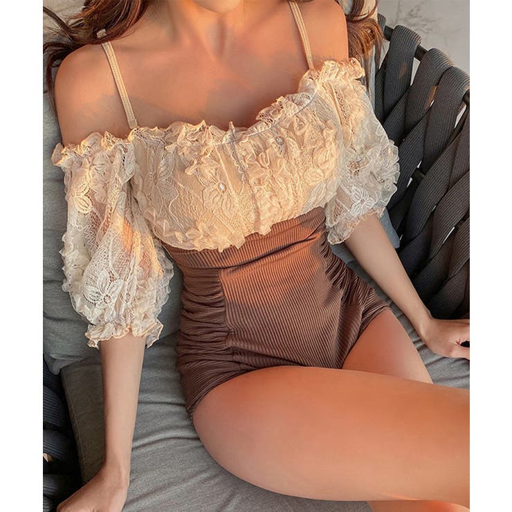 ブラウン | ワンピース水着 レースハイウエストワンピースビキニ LAVIA | BUYSENSE