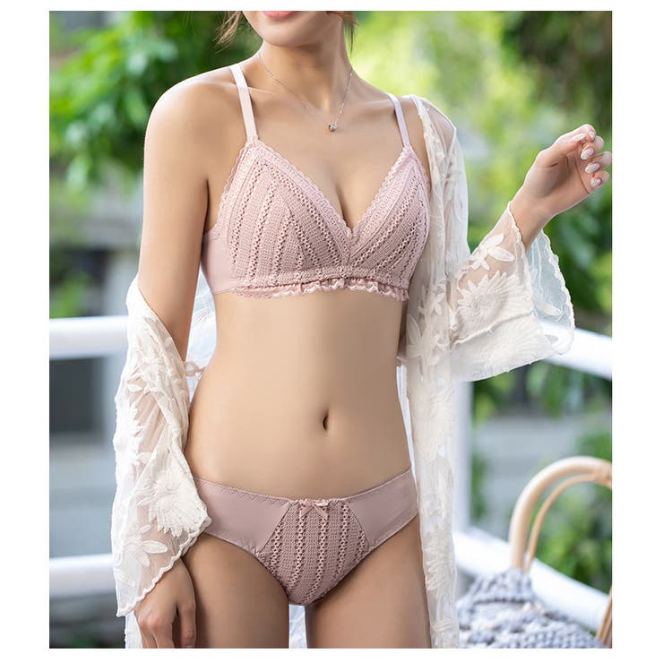 ピンク | ナチュラルニット ブラショーツセット ノンワイヤー | BUYSENSE