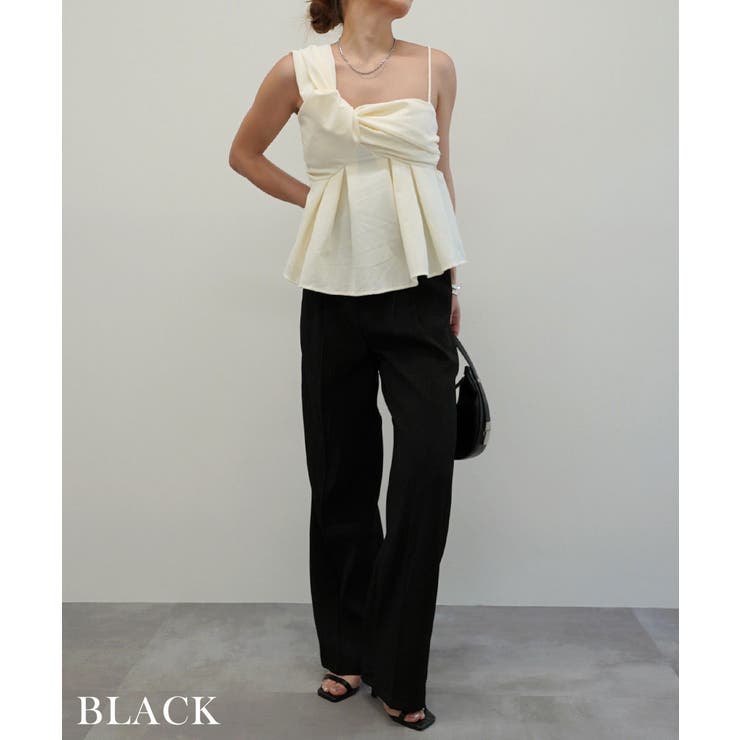 ブラック | ウエストボタンストレートパンツ Rashik ボトム | BUYSENSE