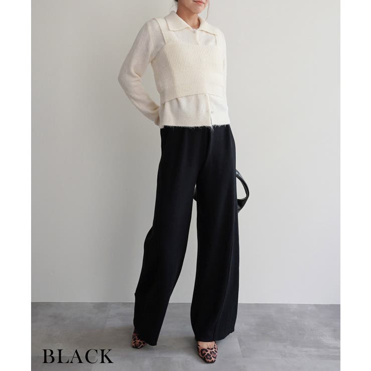 ブラック | ニットストレートパンツRashik ボトム 大人カジュアル | BUYSENSE