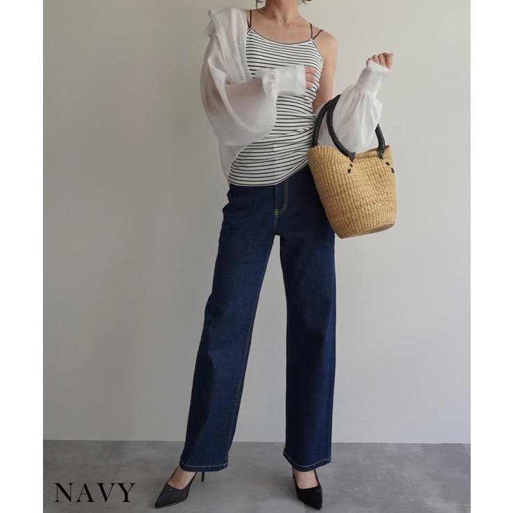 ネイビー | ワイドストレートリサイクルデニムRashik デニム 大人カジュアル | BUYSENSE