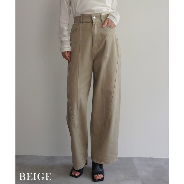 ベージュ | 切替デザインストレートパンツRashik ボトム 大人カジュアル | BUYSENSE