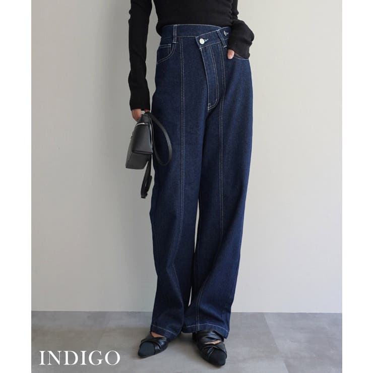 インディゴ | ウエストアシンメトリーストレートデニム Rashik ボトム | BUYSENSE