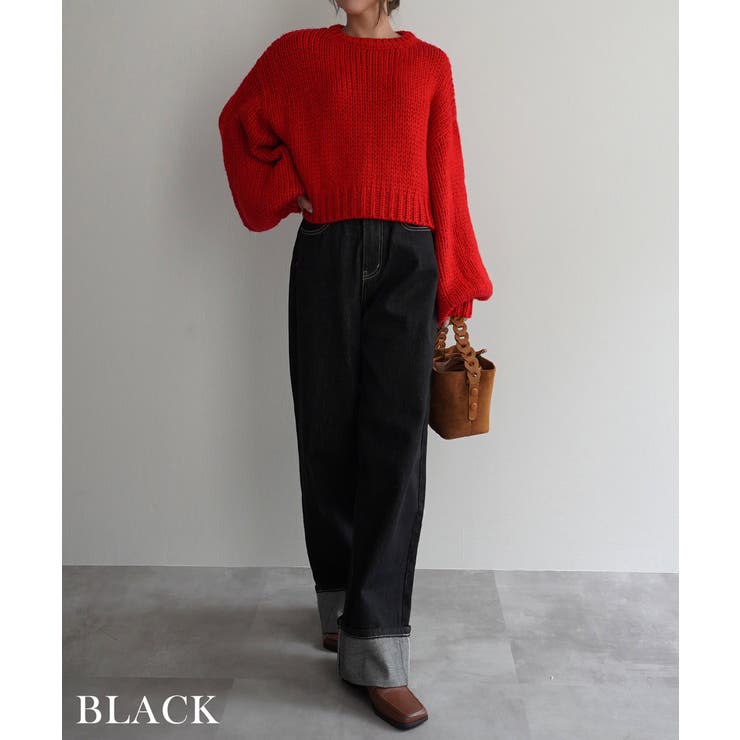 ブラック | ロールアップルーズデニムRashik ボトム 大人カジュアル | BUYSENSE