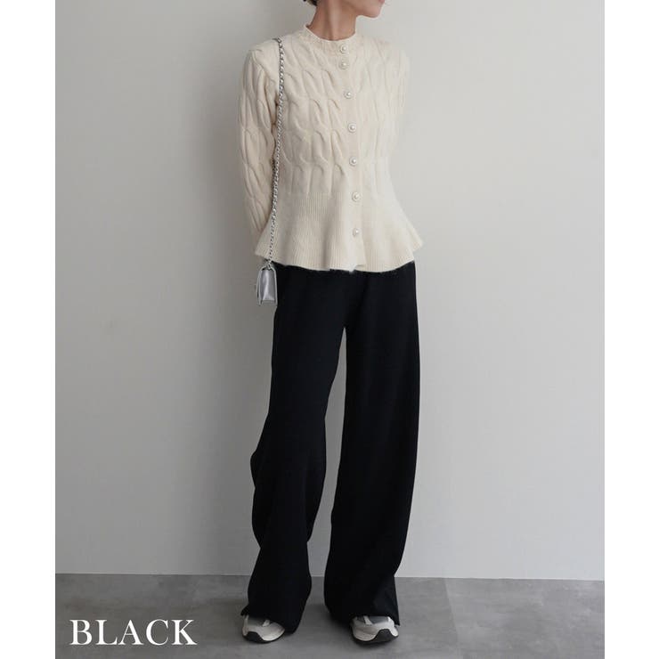 ブラック | ストレートワイドニットパンツRashik ボトム 大人カジュアル | BUYSENSE