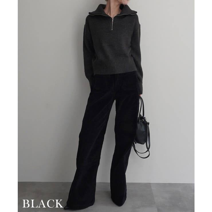 ブラック | コーデュロイ起毛フレアパンツRashik ボトム 大人カジュアル | BUYSENSE