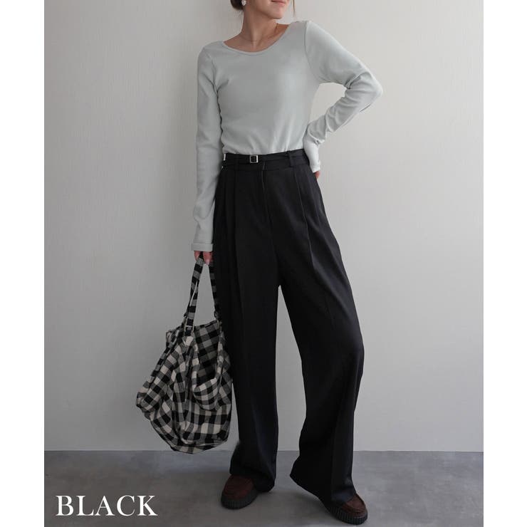 細ベルト付きセミワイドスラックス Rashik ボトム | BUYSENSE | 詳細画像12 
