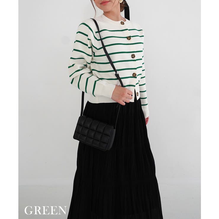 グリーン | 細ボーダーカーディガン Rashik カーディガン | BUYSENSE