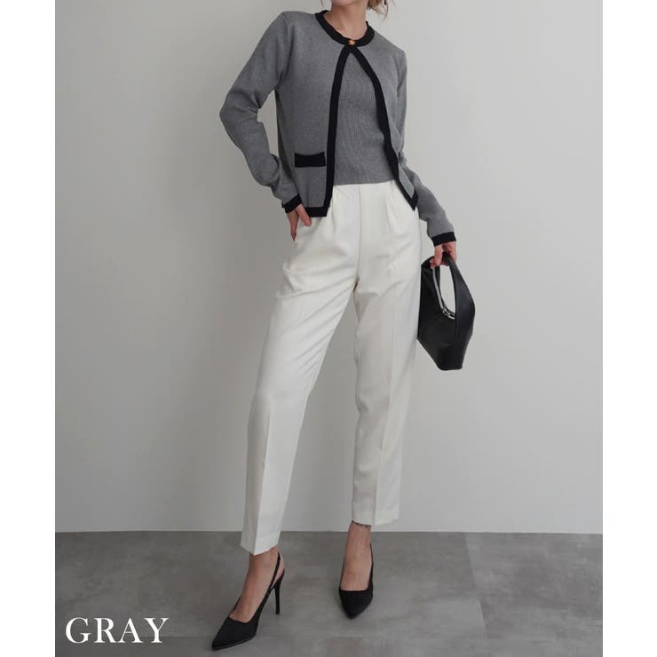 グレー | 配色ニットアンサンブルRashik カーディガン 大人カジュアル | BUYSENSE