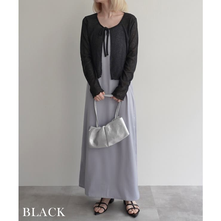 ブラック | フロントリボンメランジカーディガンRashik カーディガン 大人カジュアル | BUYSENSE