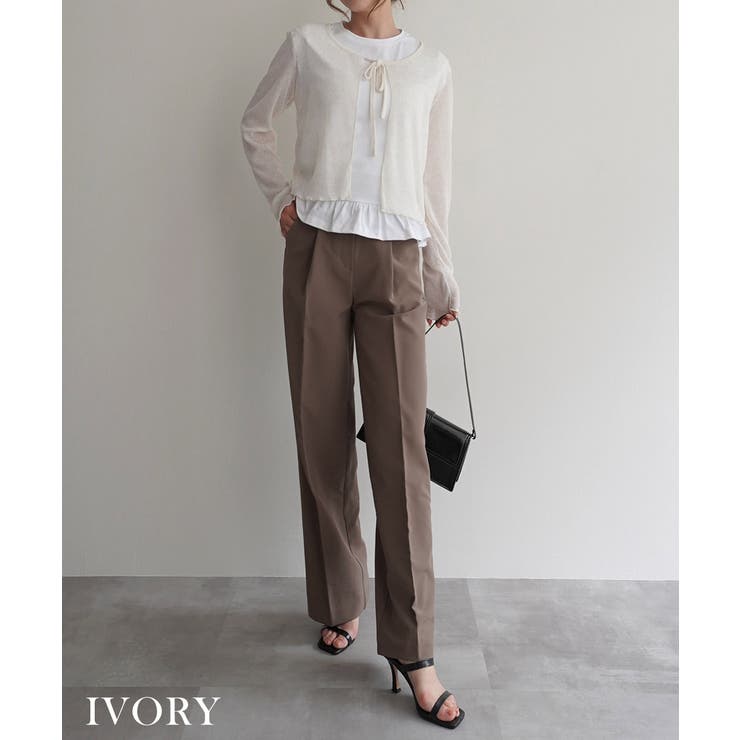 アイボリー | フロントリボンメランジカーディガンRashik カーディガン 大人カジュアル | BUYSENSE