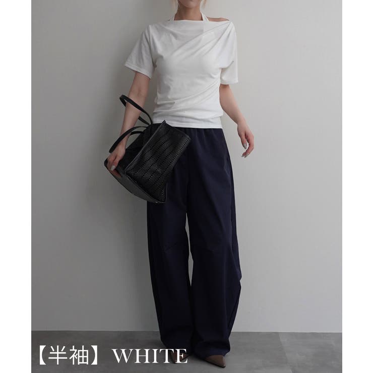 【半袖】ホワイト | ボートネックトップス Rashik カットソー | BUYSENSE